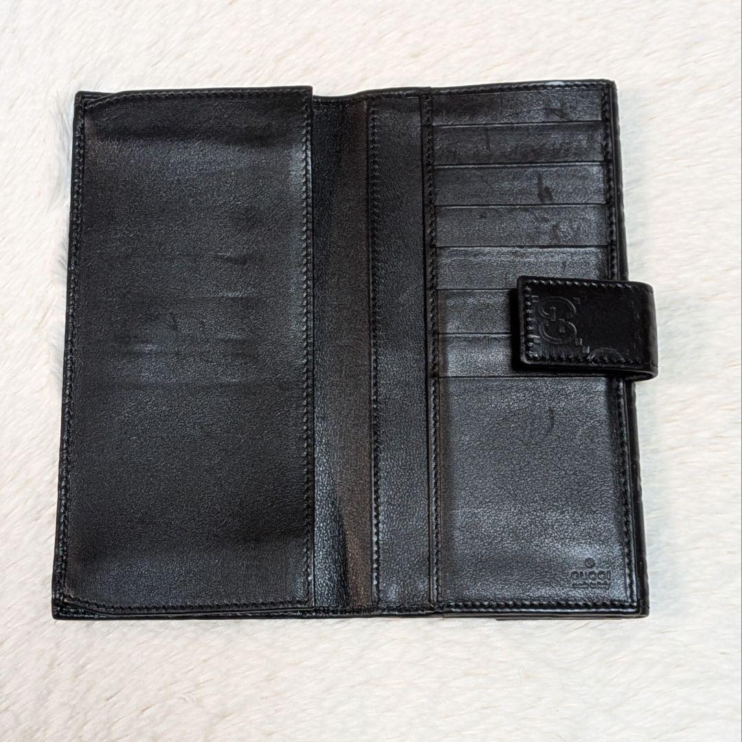 美品✨️グッチ 長財布 GGシマ ロゴプレート シマレザー フラップ 黒 本革