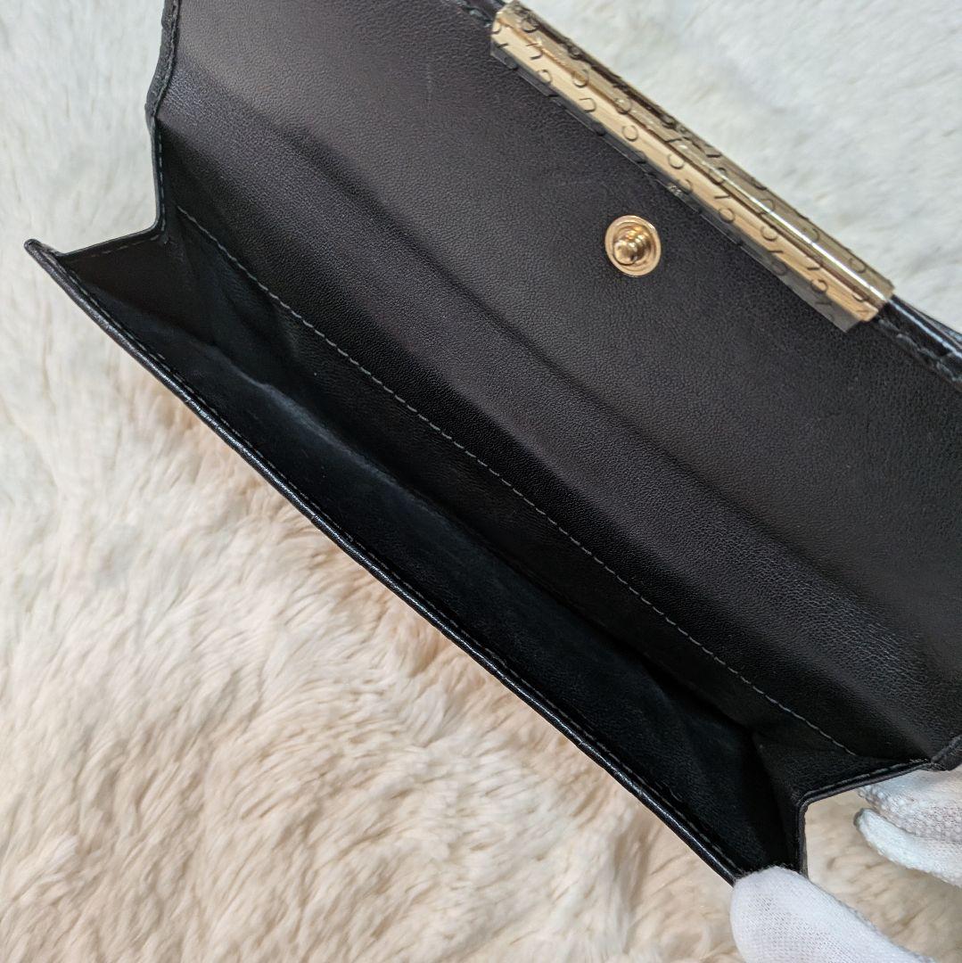 美品✨️グッチ 長財布 GGシマ ロゴプレート シマレザー フラップ 黒 本革