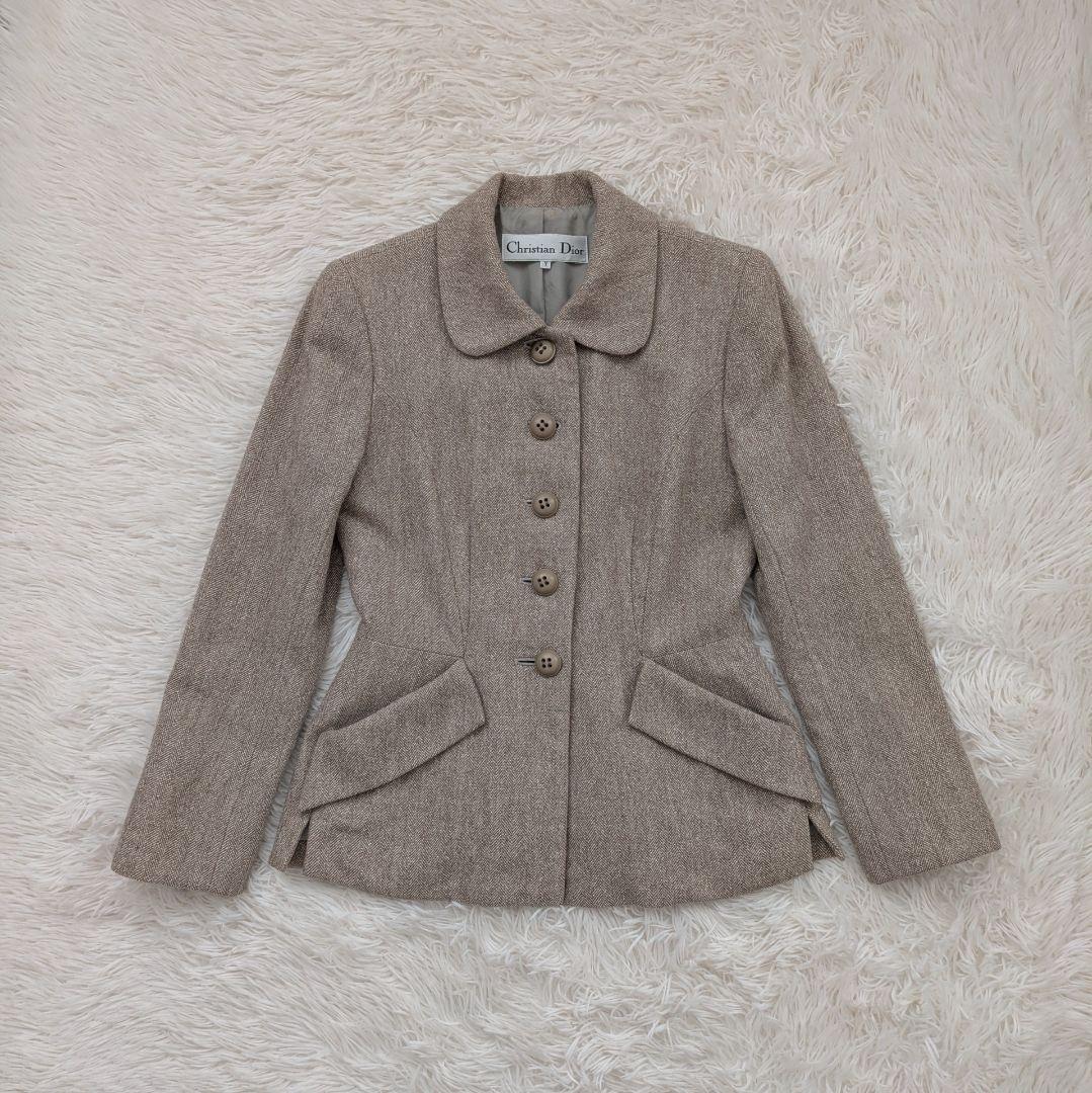 Christian Dior シルク混 ペプラム ツイードジャケット 7号