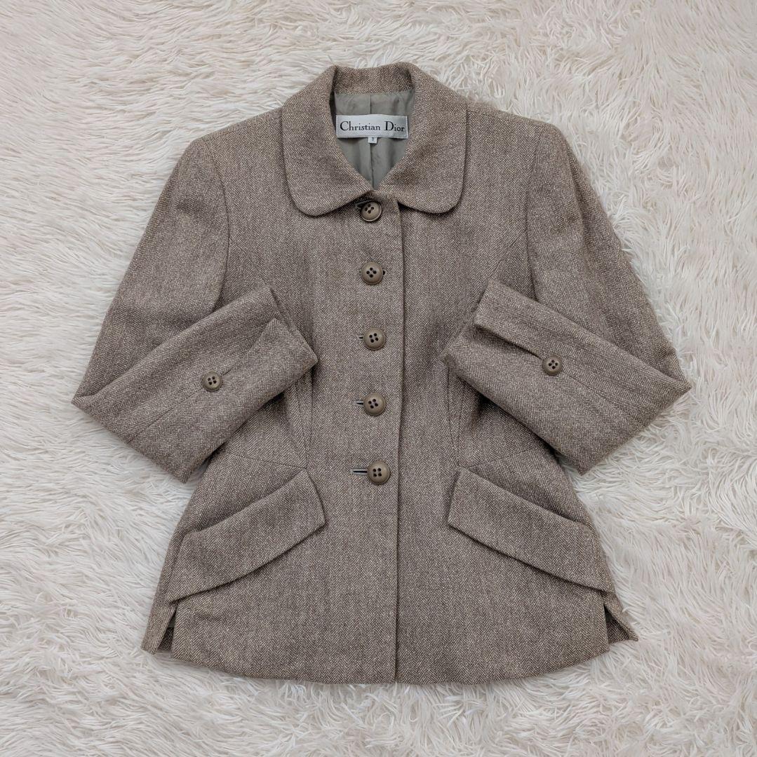 Christian Dior シルク混 ペプラム ツイードジャケット 7号