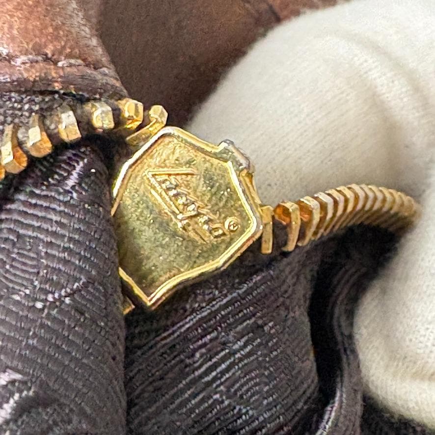 真贋済　PRADA プラダ　ハンドバッグ　羊革　ゴーフル　ブラウン