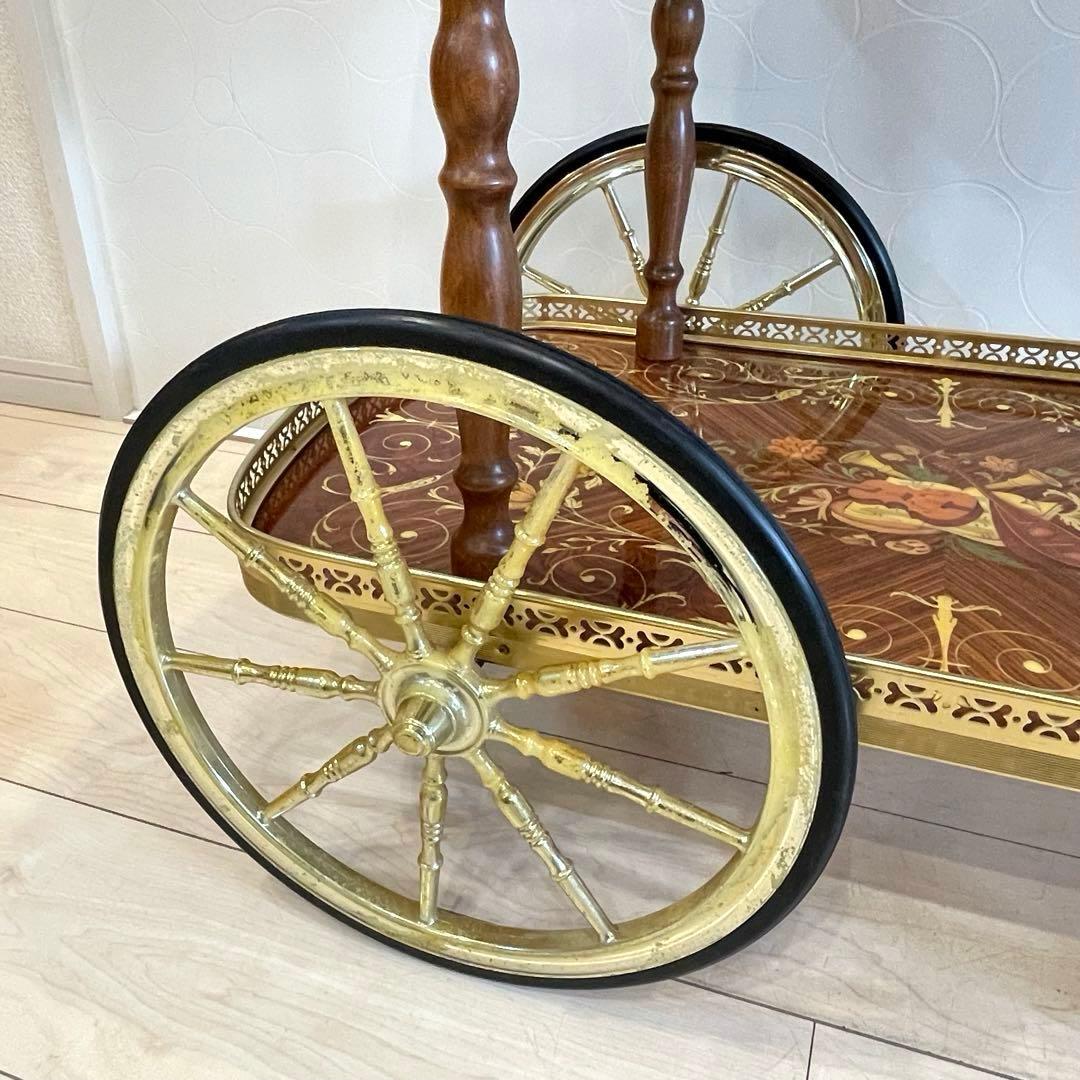 【希少】イタリア製 象嵌 ティーカート キッチンワゴン 真鍮装飾 高級クラシック