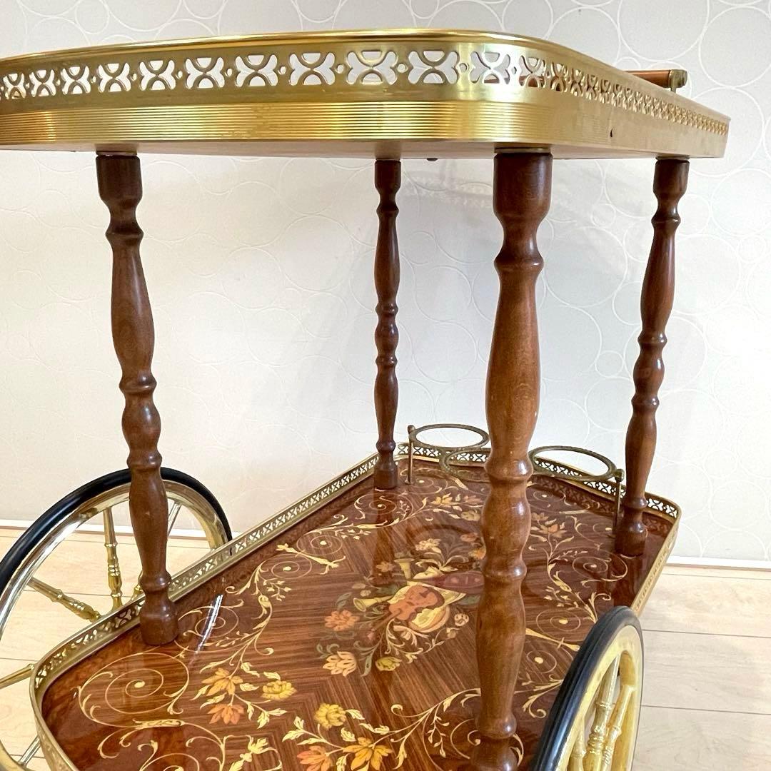 【希少】イタリア製 象嵌 ティーカート キッチンワゴン 真鍮装飾 高級クラシック