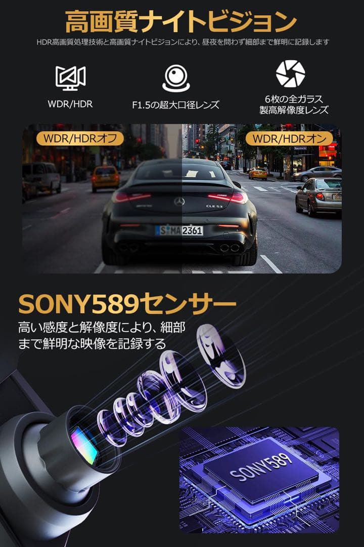 3カメラ❤️4K ミラー型ドライブレコーダー WiFi 前後内 GPS 駐車監視