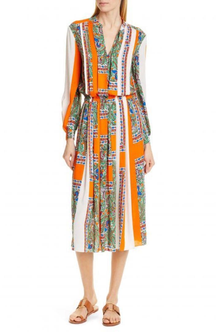 tory burch 鳥柄ワンピース　ボタニカル柄　ジャングル柄