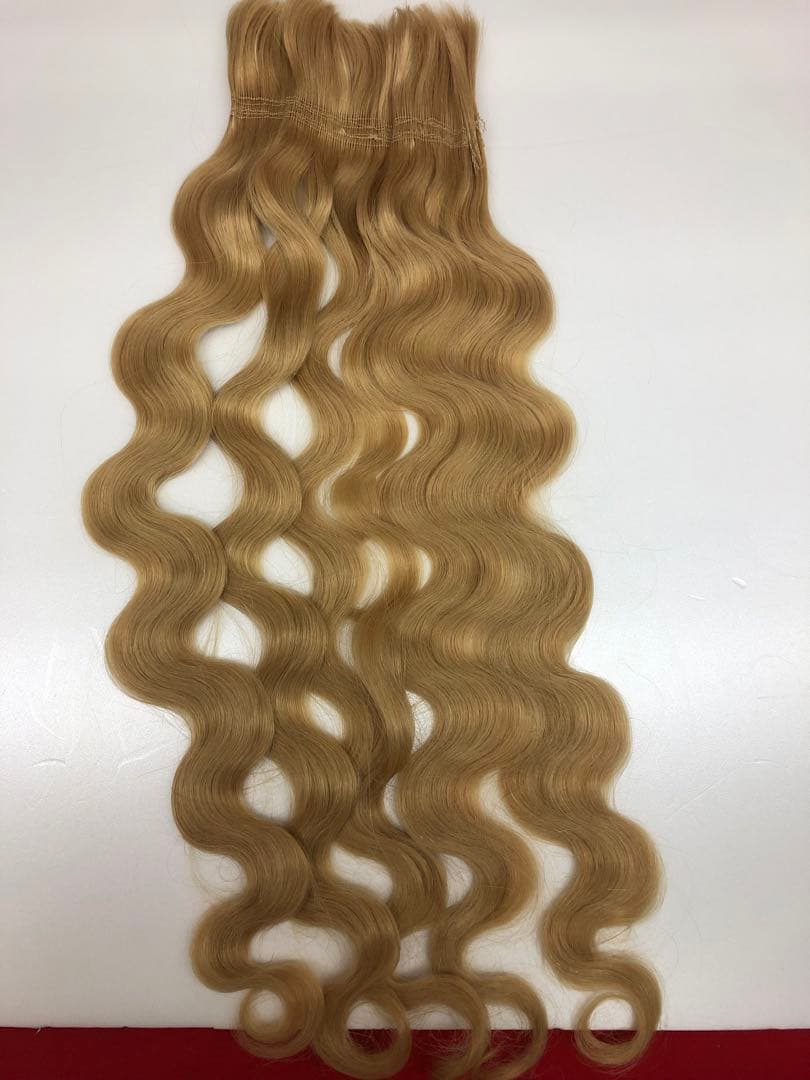 最高級人毛100%ブロンド ウェーブ ロングエクステンション