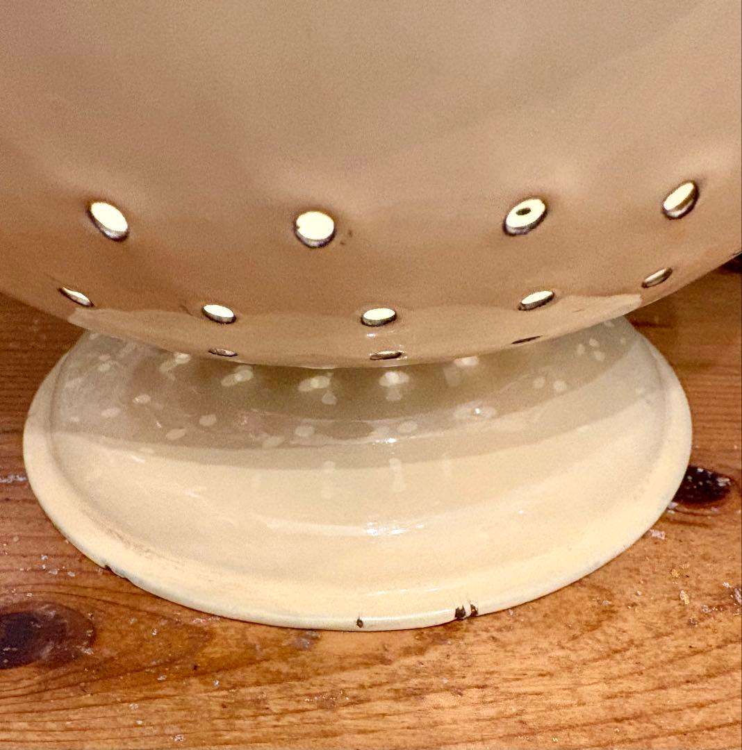 ◆希少美品◆イギリスアンティーク ホーローコランダー　クリーム×ブルー