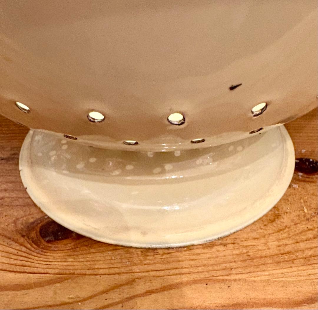 ◆希少美品◆イギリスアンティーク ホーローコランダー　クリーム×ブルー