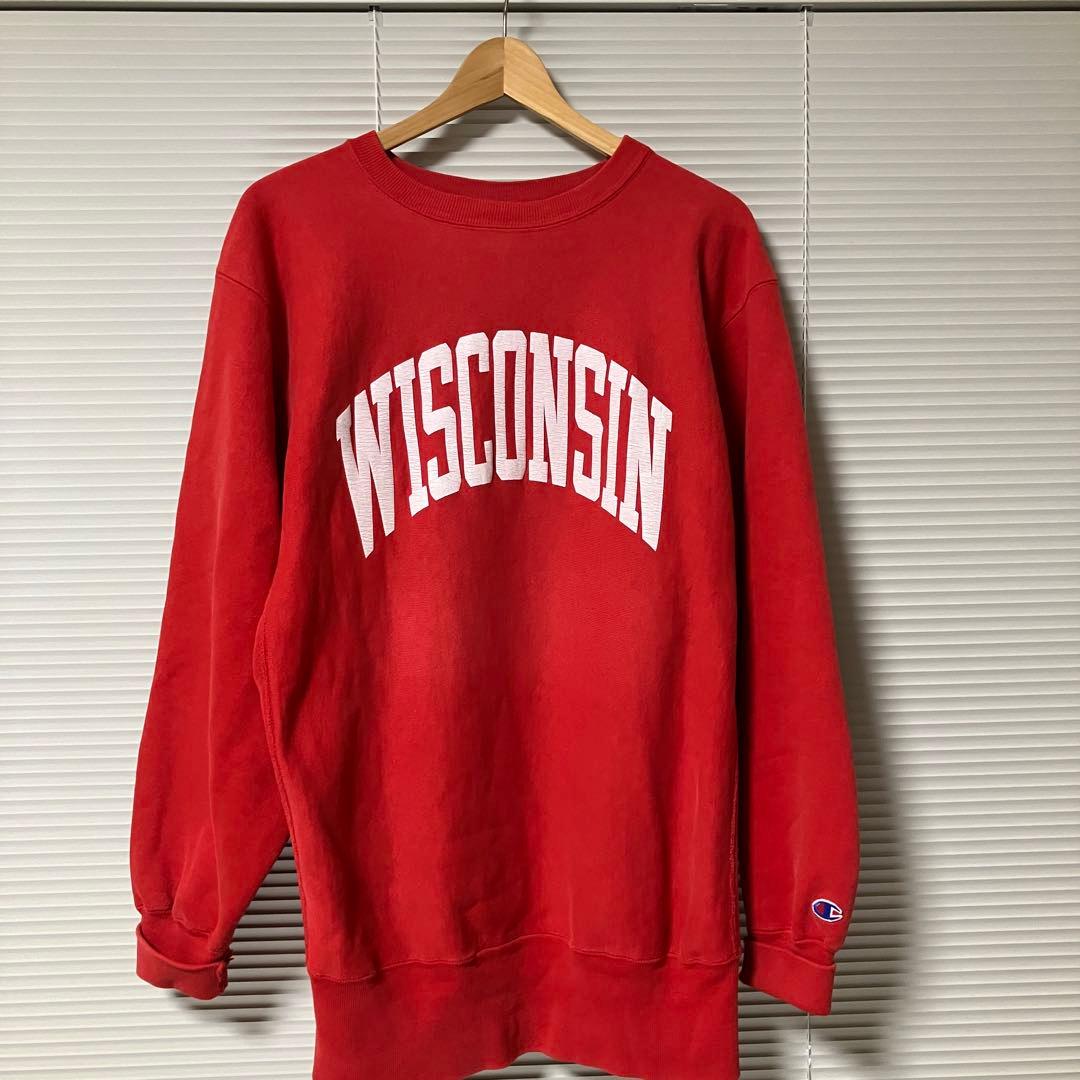 90s 刺繍タグ Champion リバースウィーブ WISCONSIN XL