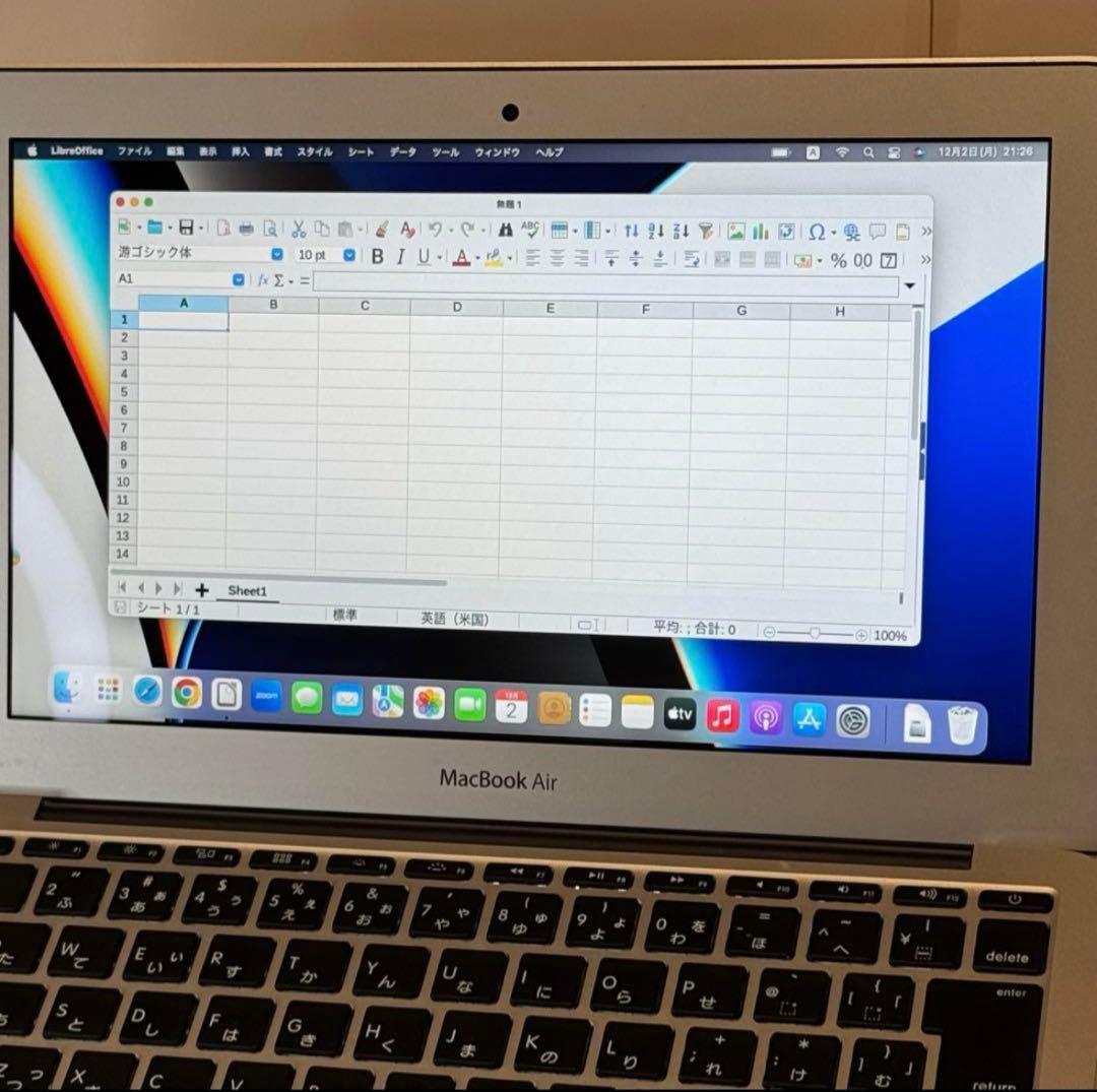 【薄型軽量】美品☆MacBook Air 11㌅ 互換Office/ZOOM搭載