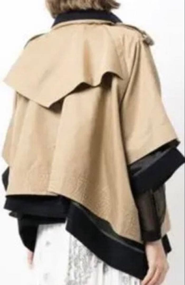 sacai レイヤードトレンチショートコート ブラック（ネイビー系）サイズ4