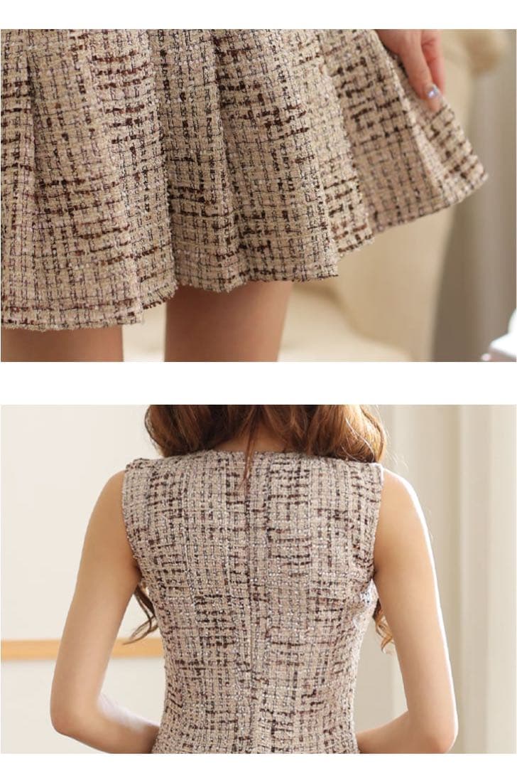 ローブドフルール robedefleurs ラメツイードプリーツミニドレスS