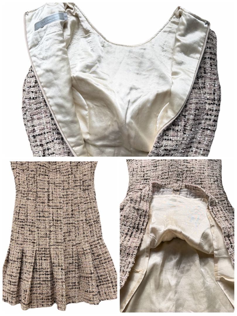 ローブドフルール robedefleurs ラメツイードプリーツミニドレスS