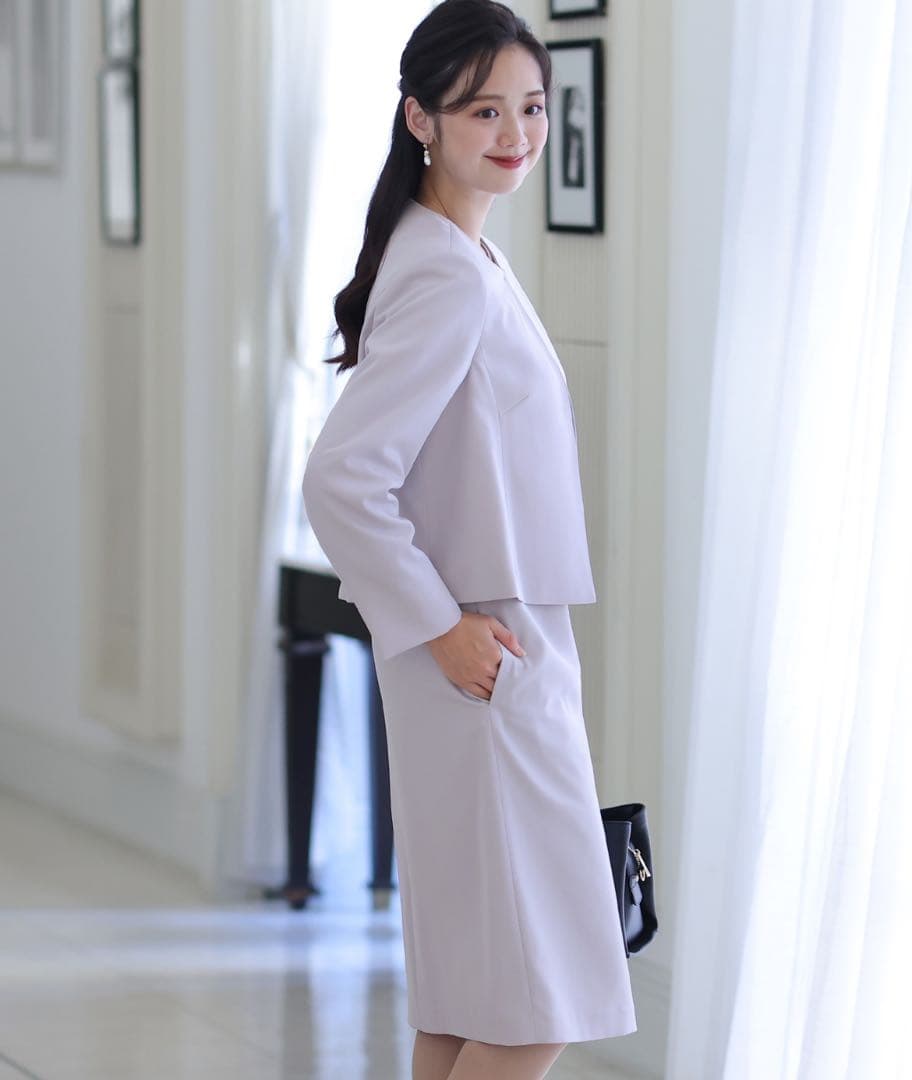 【美品】PourVous ノーカラージャケットセレモニースーツ