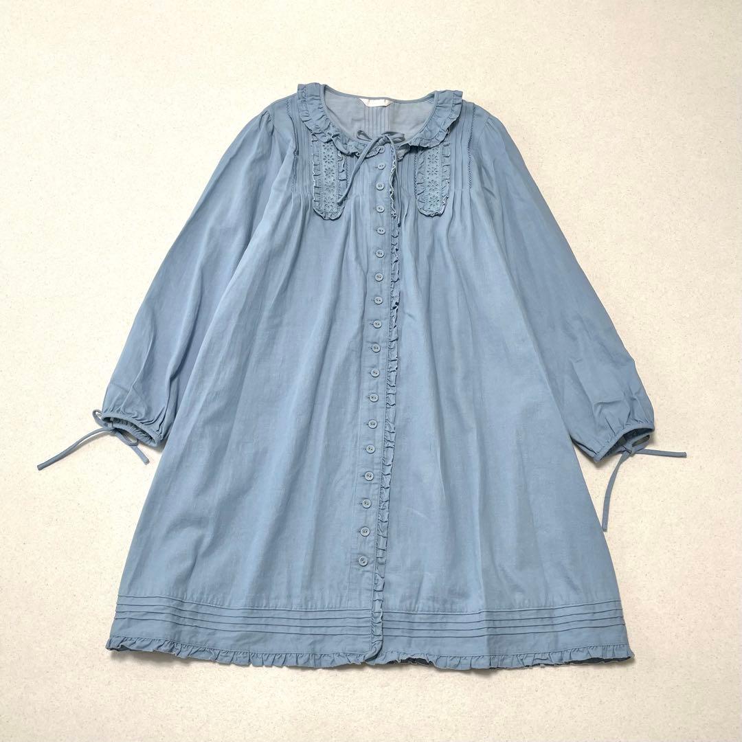 ピンクハウス デニム Aライン チュニック フリル ピンタック リボン