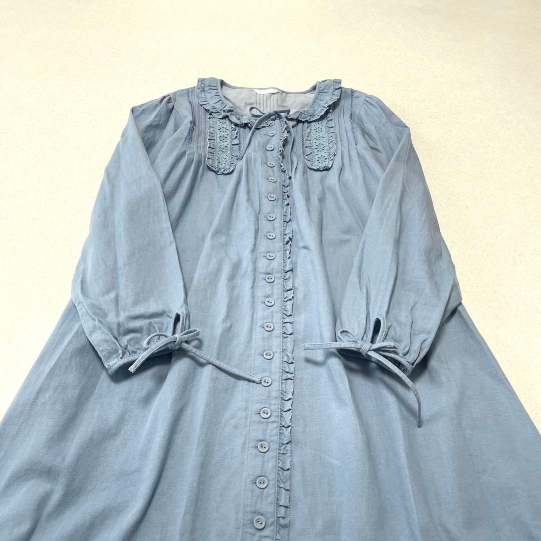 ピンクハウス デニム Aライン チュニック フリル ピンタック リボン