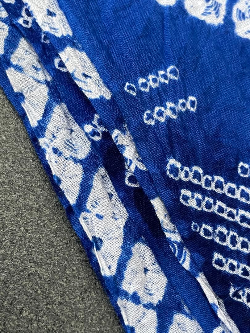 着物　浴衣　絞り生地　一反　ブルー系　ワンピース　トップス　ハンドメイド