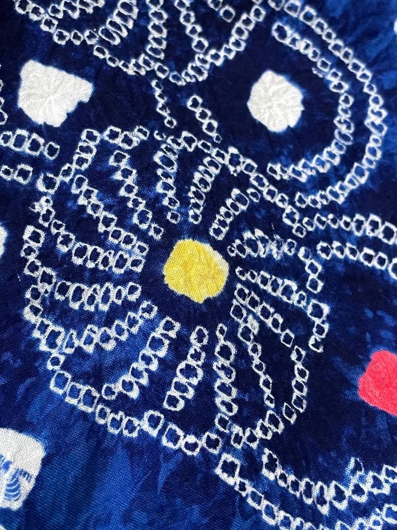 着物　浴衣　絞り生地　一反　ブルー系　ワンピース　トップス　ハンドメイド