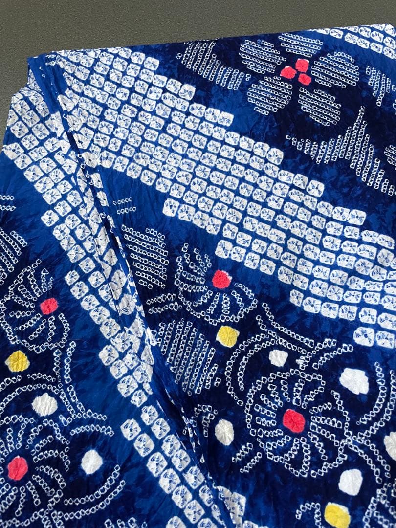 着物　浴衣　絞り生地　一反　ブルー系　ワンピース　トップス　ハンドメイド