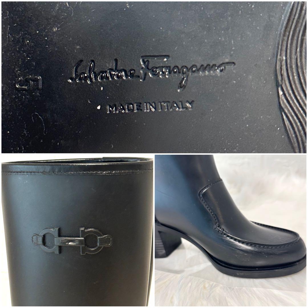 未使用級✨フェラガモ ガンチーニ レインブーツ ロング イタリア製 ブラック