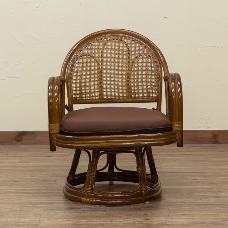 【送料無料】ラタン 回転座椅子 ミドルタイプ 360度 天然藤