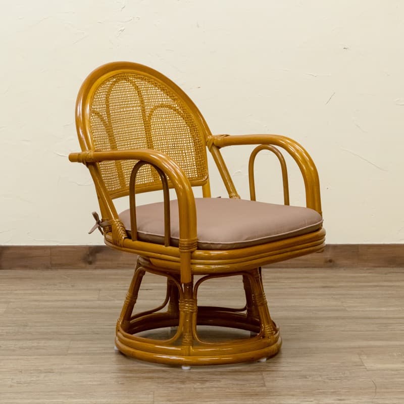 【送料無料】ラタン 回転座椅子 ミドルタイプ 360度 天然藤