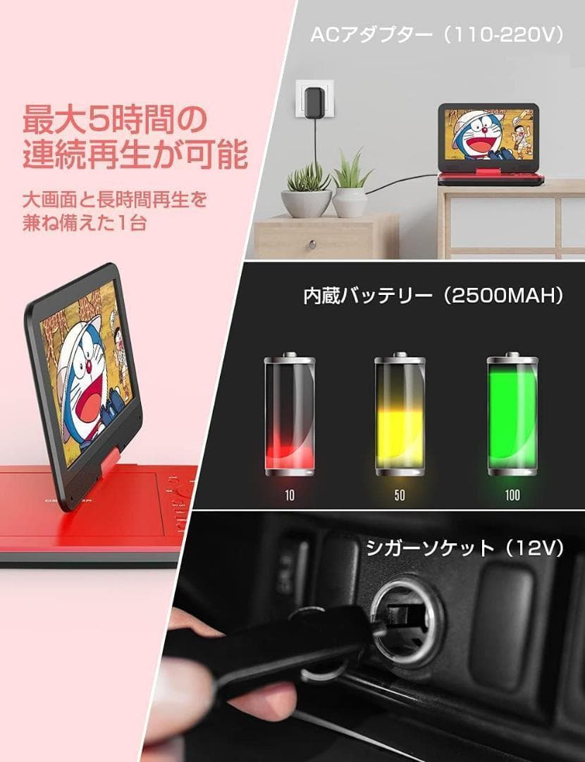 最終価格✨ポータブルDVDプレーヤー 12.5型 車載用ホルダー付き 10
