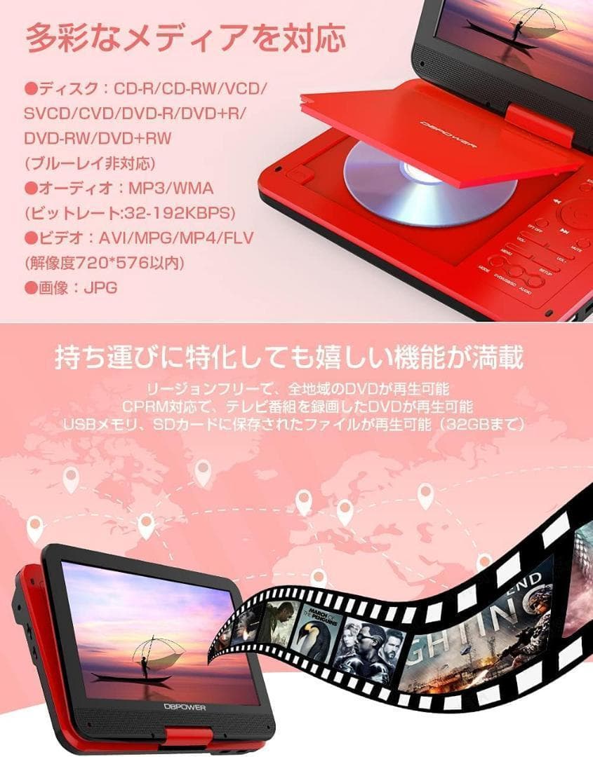 最終価格✨ポータブルDVDプレーヤー 12.5型 車載用ホルダー付き 10