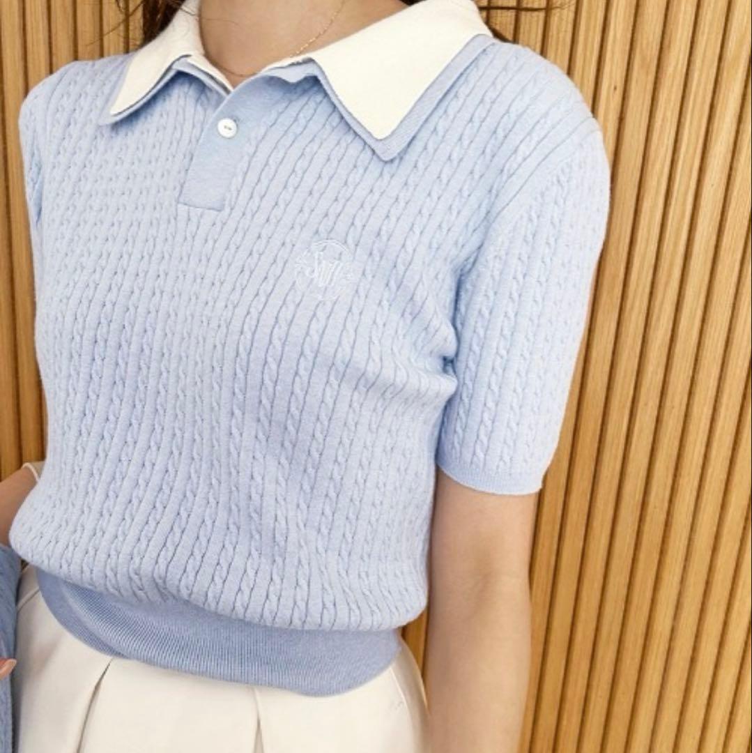 【新品未使用タグ付き】ワンポイントレイヤードポロニットプルオーバー