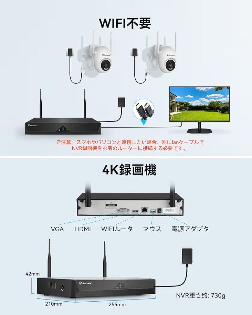 JENNOV 防犯カメラ 屋外 800万画素対応可 360°広角撮影 パンチルト