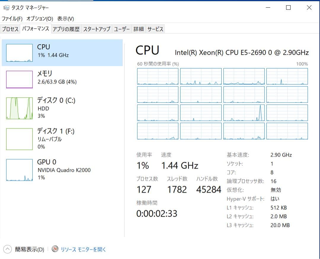 水冷HP Z420 Xeon E-2690(8コア16スレ) 64GB,SSD
