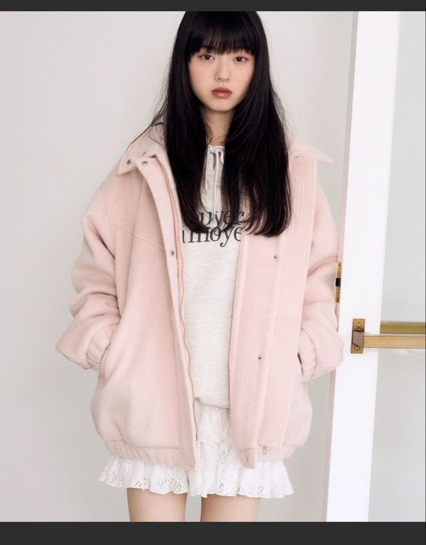 【新品タグ付】Heather スタンドシャギーミドルブルゾン　ピンク