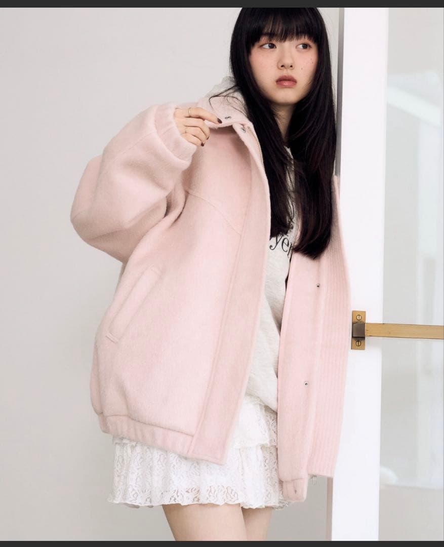 【新品タグ付】Heather スタンドシャギーミドルブルゾン　ピンク