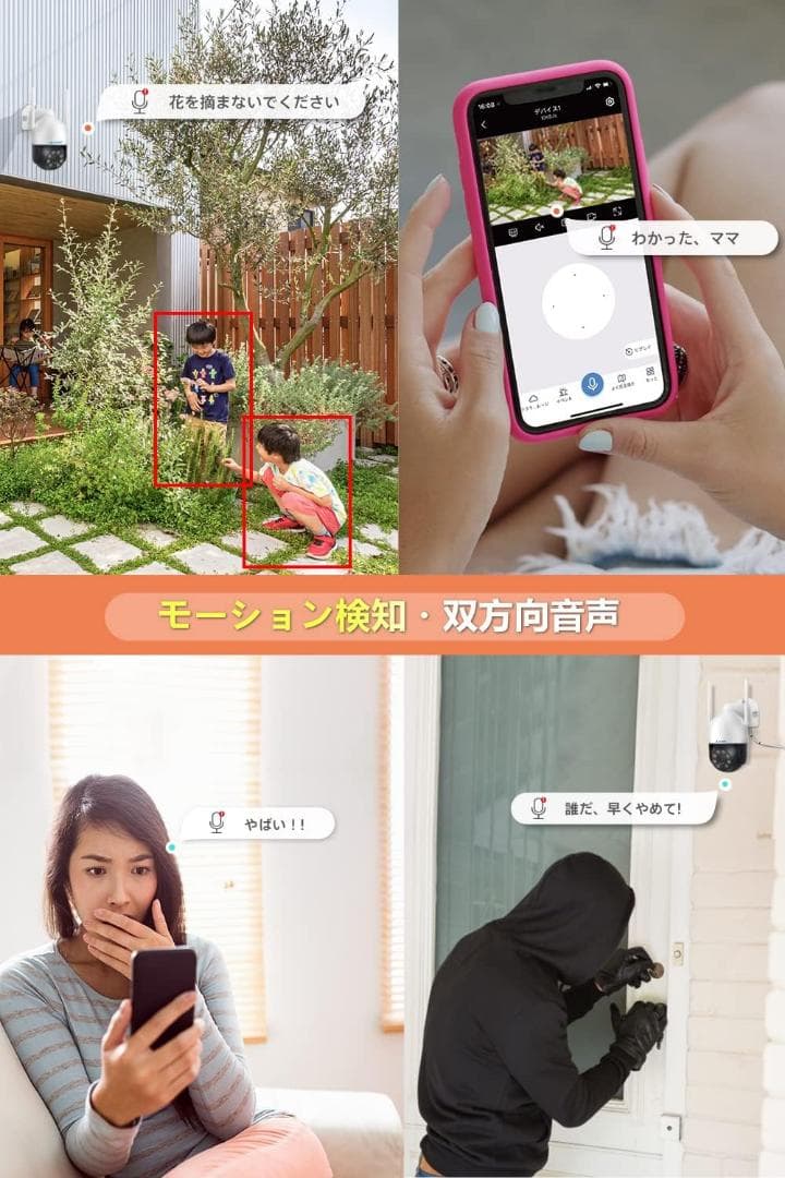 500万画素対応・360°全方位監視 モニター付き 防犯カメラ 2台セット