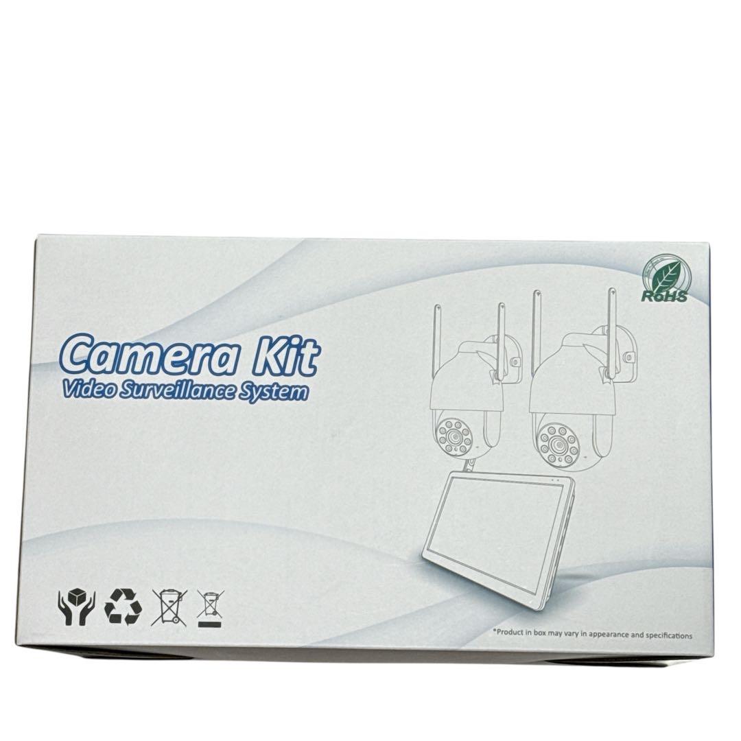 500万画素対応・360°全方位監視 モニター付き 防犯カメラ 2台セット