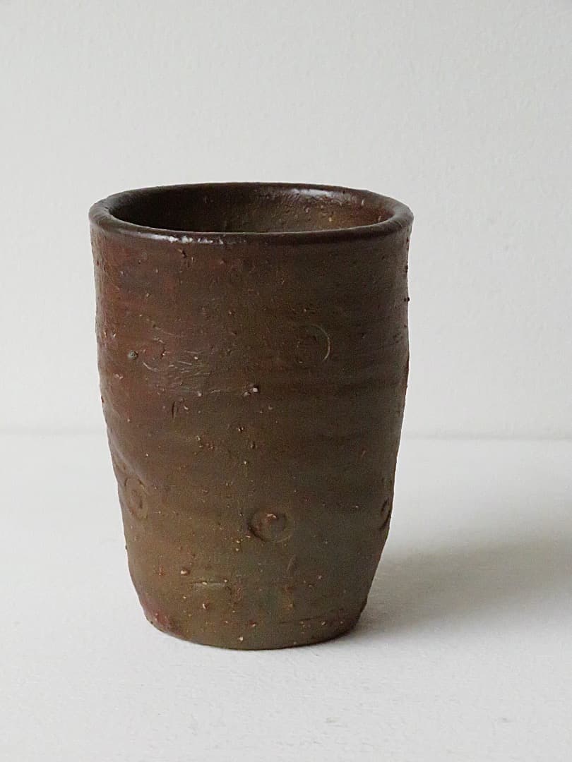 限定セル【希少品】伝説の陶芸家 國吉清尚 焼締 珊瑚紋 小湯呑 ぐい呑 泡盛