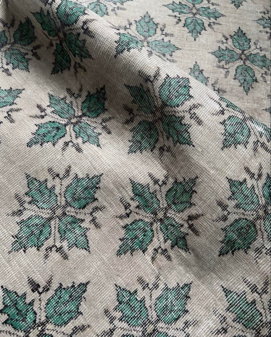 ヴィンテージトルコラグ　207✖️117 リーフ柄ベージュグリーン