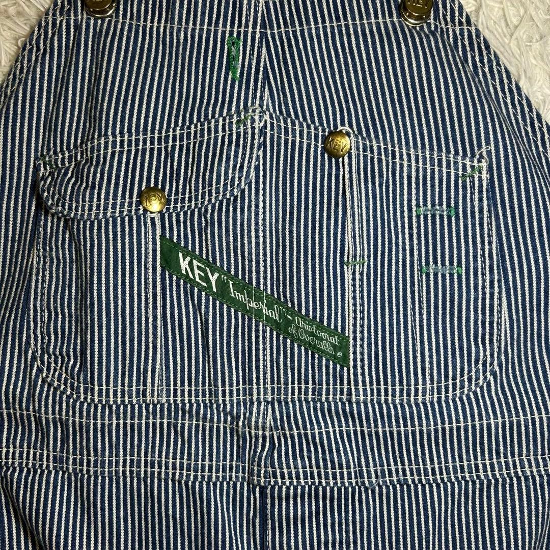 KEY オーバーオール　ヒッコリー 大きめ w42 サロペット　オールインワン