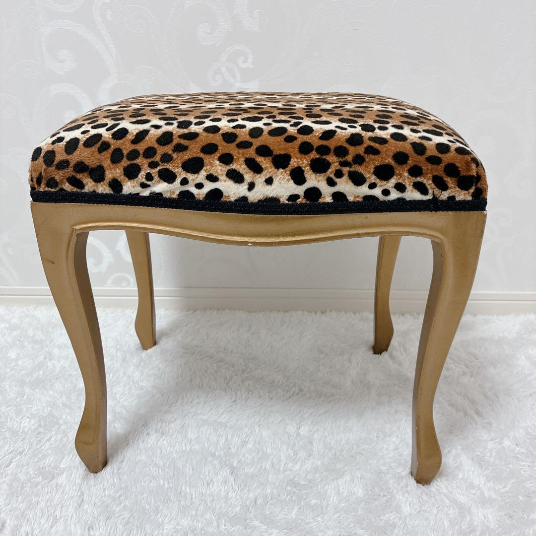 ロココ調 猫脚 スツール アンティーク風 ヒョウ柄 オットマン イス 椅子