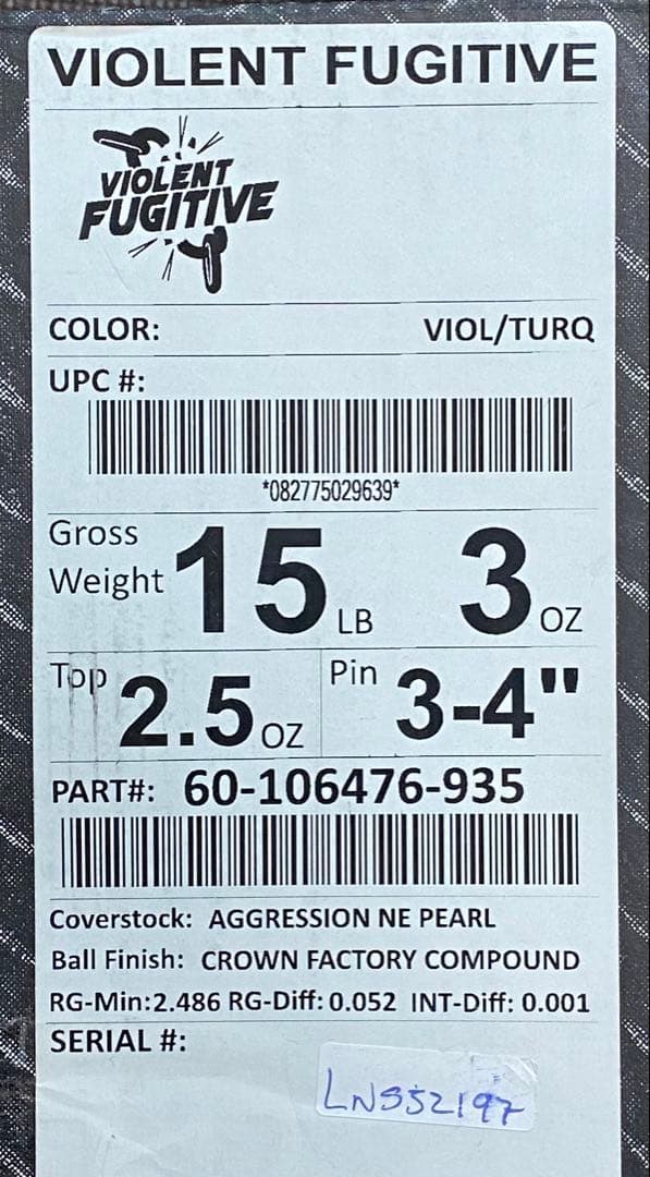 k*n様 【新品】VIOLENT FUGITIVE ボウリングボール 15LB
