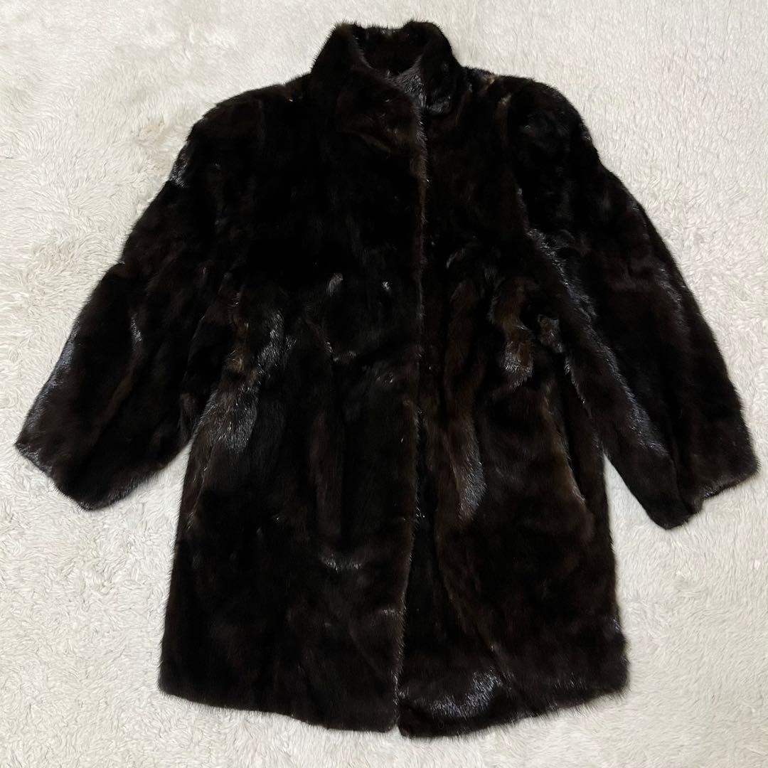 サガミンク　銀タグ　毛皮　ミンク　ロングコート　ダークブラウン　XL 13