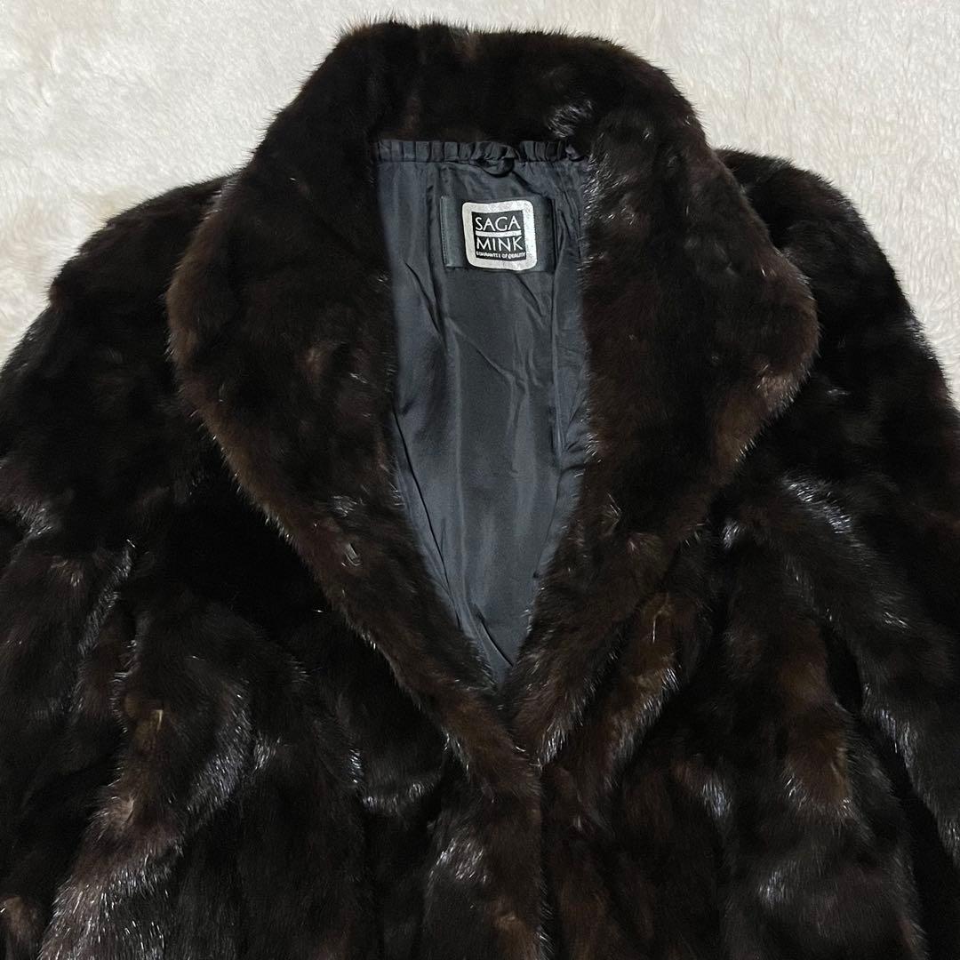 サガミンク　銀タグ　毛皮　ミンク　ロングコート　ダークブラウン　XL 13