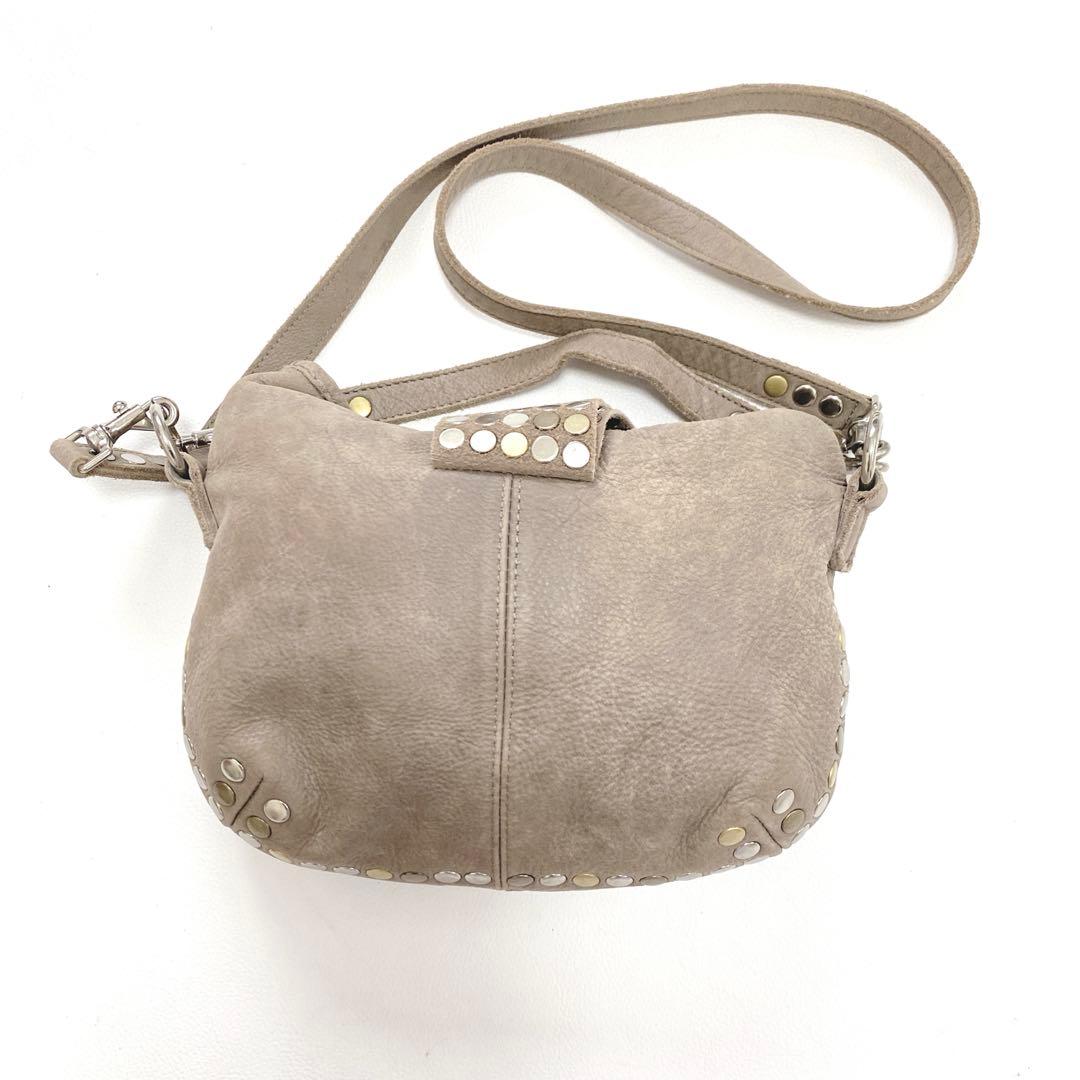 【TRES】牛革 スタッズ付き グレージュショルダー2wayバッグ y2k