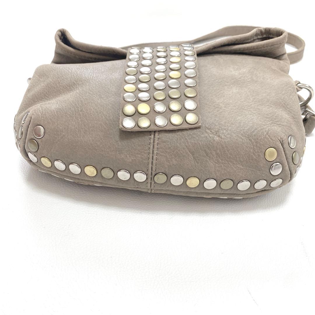 【TRES】牛革 スタッズ付き グレージュショルダー2wayバッグ y2k