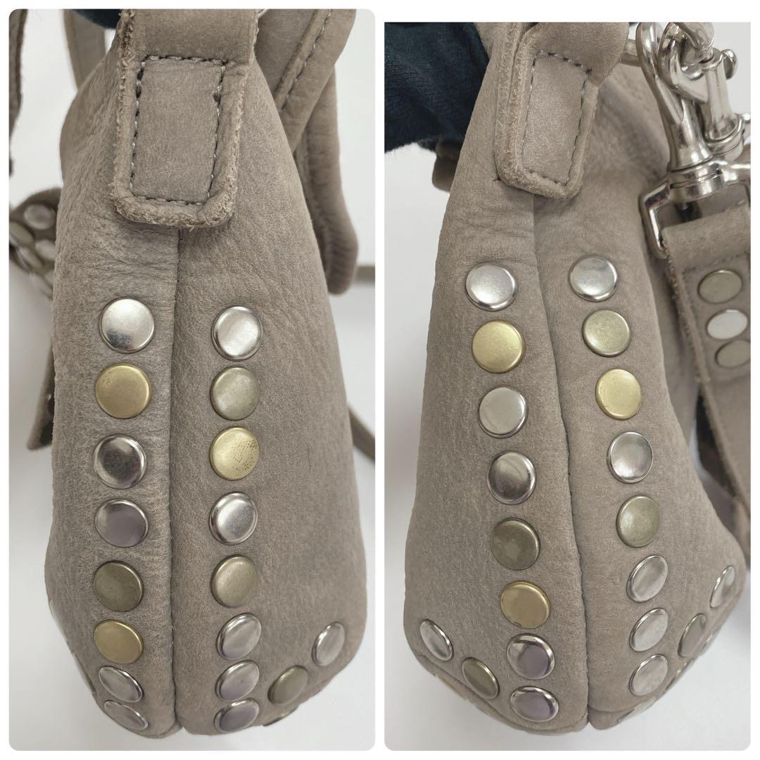 【TRES】牛革 スタッズ付き グレージュショルダー2wayバッグ y2k