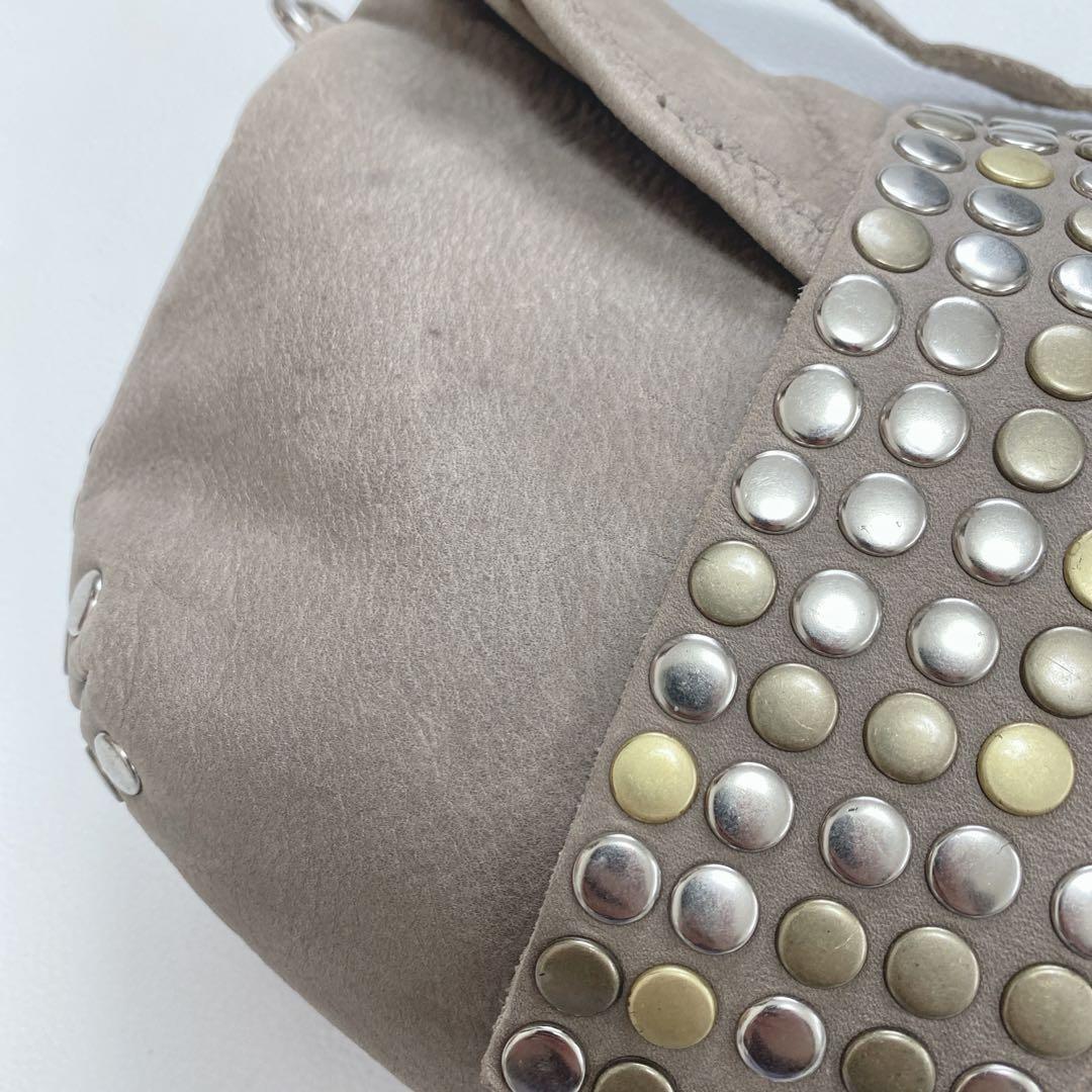 【TRES】牛革 スタッズ付き グレージュショルダー2wayバッグ y2k