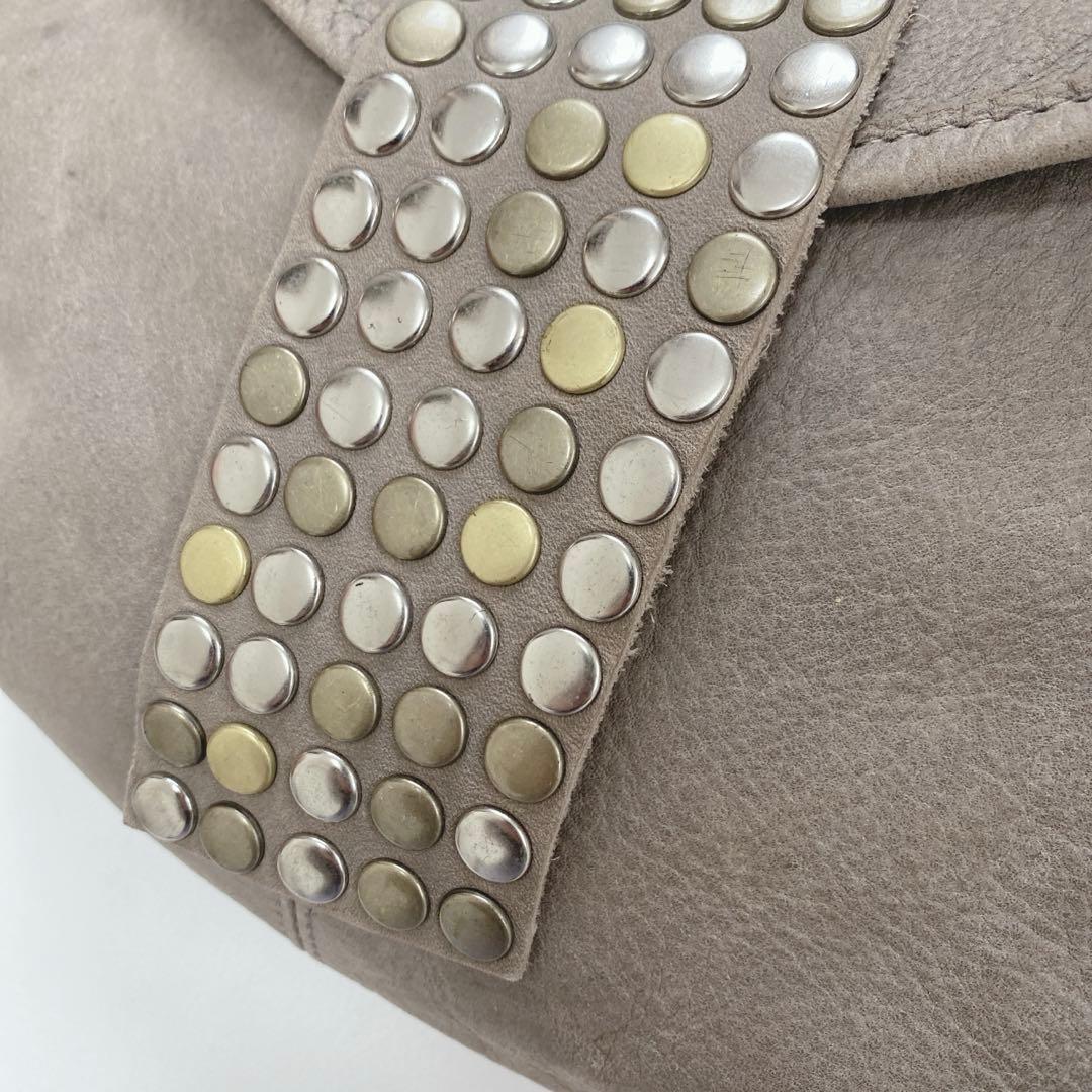 【TRES】牛革 スタッズ付き グレージュショルダー2wayバッグ y2k