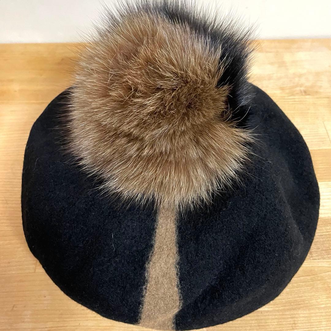 極美品✨ カシラ CA4LA フォックスファー ポンポン ベレー帽 ウール
