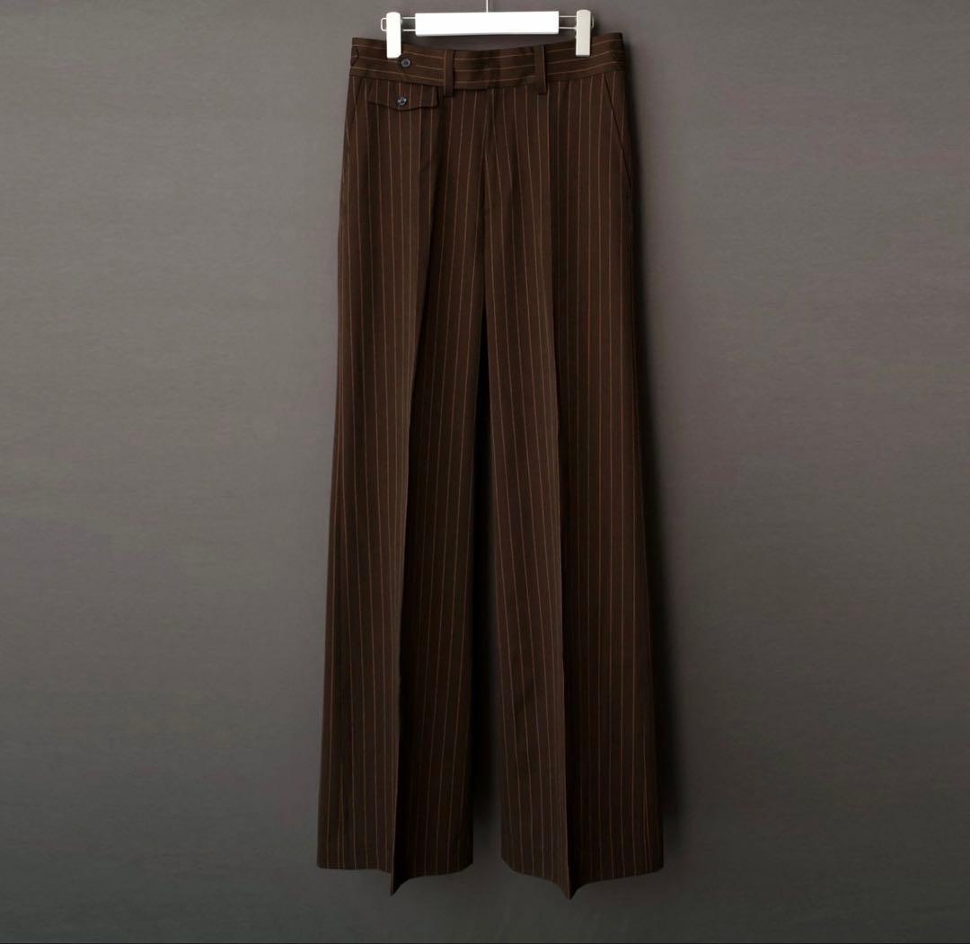[SHIKITARI] STRIPE FLARE SLACKS茶色