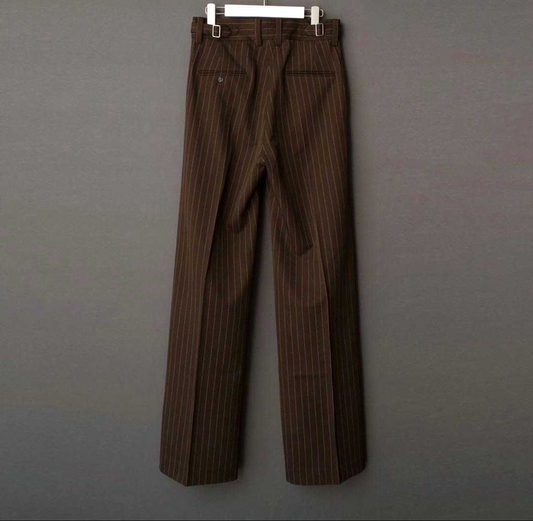 [SHIKITARI] STRIPE FLARE SLACKS茶色